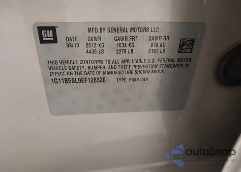 2014 Chevrolet Malibu 1Ls z USA, uszkodzony, nr VIN 1G11B5SL9EF128320